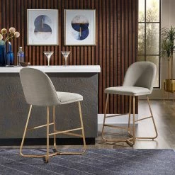 New 🤩 Cheyenne Linen Upholstered Counter & Bar Chairs (Set Of 2) By INSPIRE Q Modern Beige 🔔