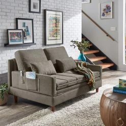 Best Sale 👍 Cicero Grey Fabric Upholstered Convertible Settee By INSPIRE Q Classic ✔️