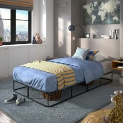 Best Sale ✔️ Cleveland Twin Black Metal Platform Bed Frame By INSPIRE Q Junior 🔔