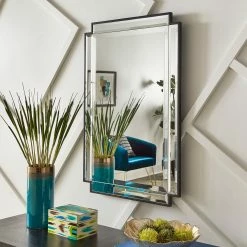 Flash Sale 🔔 Conrad Black Finish Notched Corner Rectangular Wall Mirror By INSPIRE Q Modern ⭐