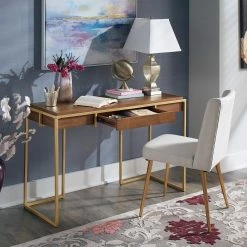 Best reviews of 🔔 Cooke Natural Finish Gold Metal 1-Drawer Desk By INSPIRE Q Modern 🔥