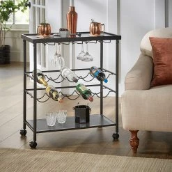 Outlet 🧨 Crux Black Metal Wood Top Bar Cart By INSPIRE Q Classic 😀