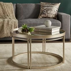 Wholesale ❤️ Dale Champagne Silver Finish Antique Mirror Top Table Set By INSPIRE Q Modern 😉 -iNSPIRE Q shop Dale Champagne Silver Finish Antique Mirror Top Table Set by iNSPIRE Q Modern 2