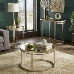 Wholesale ❤️ Dale Champagne Silver Finish Antique Mirror Top Table Set By INSPIRE Q Modern 😉