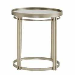Deals 🥰 Dale Champagne Silver Round Antique Mirror Top End Table By INSPIRE Q Modern ⌛ -iNSPIRE Q shop Dale Champagne Silver Finish Round Antique Mirror Top End Table by iNSPIRE Q Modern 2