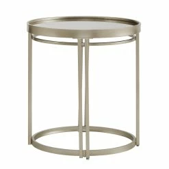 Deals 🥰 Dale Champagne Silver Round Antique Mirror Top End Table By INSPIRE Q Modern ⌛ -iNSPIRE Q shop Dale Champagne Silver Finish Round Antique Mirror Top End Table by iNSPIRE Q Modern 3