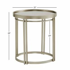Deals 🥰 Dale Champagne Silver Round Antique Mirror Top End Table By INSPIRE Q Modern ⌛ -iNSPIRE Q shop Dale Champagne Silver Round Antique Mirror Top End Table by iNSPIRE Q Modern