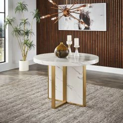 Deals 🌟 Darcy 43" Wide Faux Marble Round Dining Table By INSPIRE Q Bold Black 👏