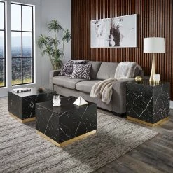 Flash Sale ⭐ Darcy Faux Marble Square Table Set With Casters By INSPIRE Q Bold White 🎉