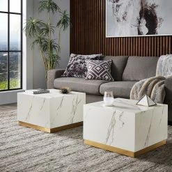 Best Pirce 🌟 Darcy Faux Marble Square Table With Casters By INSPIRE Q Bold White 🔥