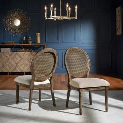 Best deal ❤️ Deana Round Linen And Wood Dining Chairs (Set Of 2) By INSPIRE Q Artisan Antique Grey Oak Finish 🔥