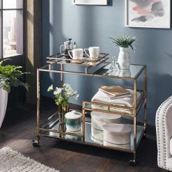 Discount 👍 Deblina Champagne Gold And Mirror Bar Cart By INSPIRE Q Bold - Bar Cart 🥰