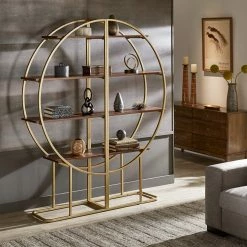 Best Sale 🧨 Diana Natural Finish Gold Metal Half Moon Bookcase By INSPIRE Q Modern 🎁