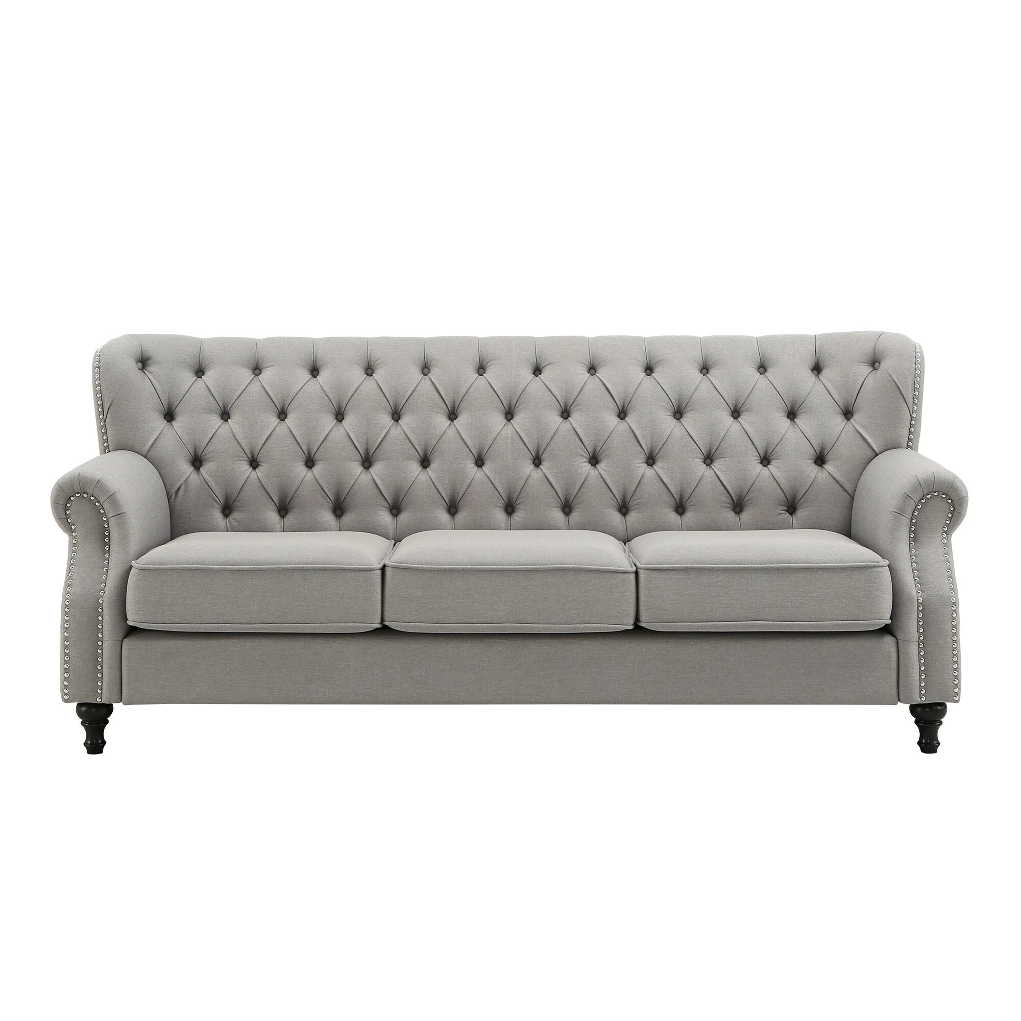 Deals 😉 Dorothy Grey Fabric Button Tufted Sofa With Nailhead Trim By INSPIRE Q Classic 👏 3 Deals 😉 Dorothy Grey Fabric Button Tufted Sofa With Nailhead Trim By INSPIRE Q Classic 👏 - Image 3