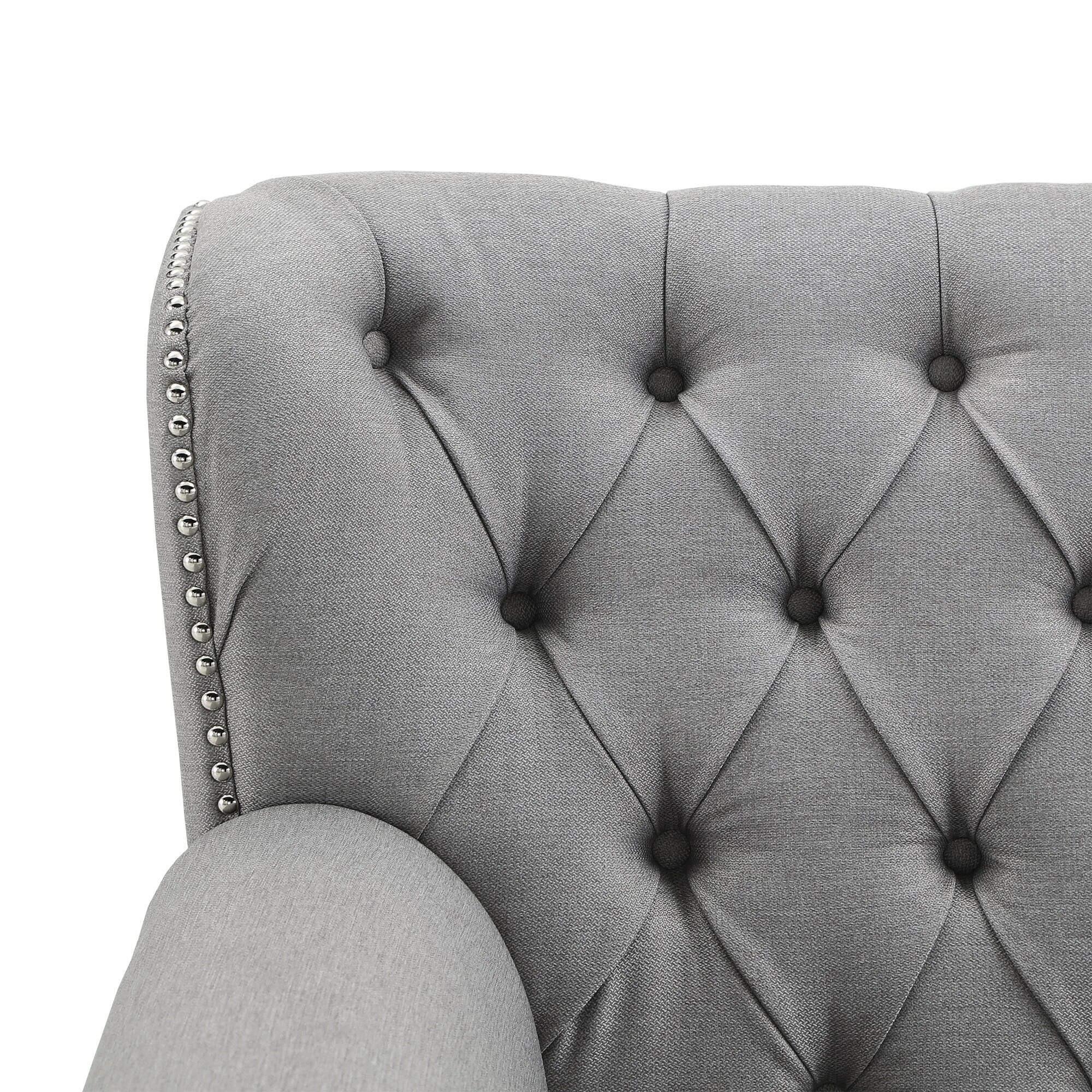 Deals 😉 Dorothy Grey Fabric Button Tufted Sofa With Nailhead Trim By INSPIRE Q Classic 👏 6 Deals 😉 Dorothy Grey Fabric Button Tufted Sofa With Nailhead Trim By INSPIRE Q Classic 👏 - Image 6