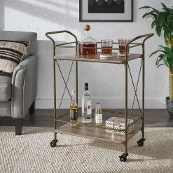 Flash Sale ✔️ Duran Bronze Finish Metal X-Frame Bar Cart With Walnut Wood Shelf By INSPIRE Q Modern 😍