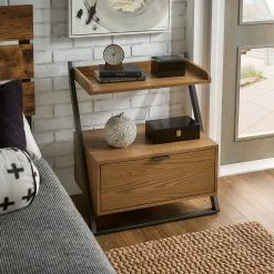 New 😉 Eldersley Two-tone Black & Oak Finish Nightstand By INSPIRE Q Modern 1-drawer With 1 Shelf 🧨 -iNSPIRE Q shop Eldersley Two tone Black 26 Oak finish Nightstand by iNSPIRE Q Modern 3