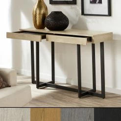 New 😀 Eldersley Wood Finish Sofa Table With Two Drawers By INSPIRE Q Modern Oak Finish 👏