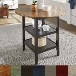 Eleanor Round Counter-height Drop-leaf Table By INSPIRE Q Classic Oak & Antique Dark Denim Blue