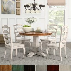 New โ Eleanor Antique White Round Solid Wood Top 5-Piece Dining Set - French Ladder By INSPIRE Q Classic Berry Red Chairs ๐