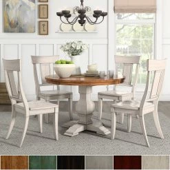 Wholesale 🥰 Eleanor Antique White Round Solid Wood Top 5-Piece Dining Set - Panel Back By INSPIRE Q Classic Berry Red Chairs 😉