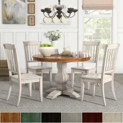 Wholesale 👏 Eleanor Antique White Round Solid Wood Top 5-Piece Dining Set - Slat Back By INSPIRE Q Classic Antique Grey Chairs 🧨