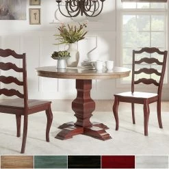 Best deal ⌛ Eleanor Berry Red Round Solid Wood Top Ladder Back 3-piece Dining Set By INSPIRE Q Classic Antique Grey Chairs ❤️