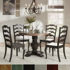 Best Pirce 🛒 Eleanor Black Round Solid Wood Top 5-Piece Dining Set - French Ladder Back By INSPIRE Q Classic Antique Grey Chairs 🎁