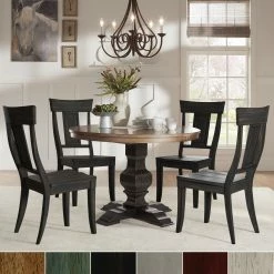 Brand new 👍 Eleanor Black Round Solid Wood Top 5-Piece Dining Set - Panel Back By INSPIRE Q Classic Berry Red Chairs 🎉