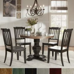 Best Pirce 🎉 Eleanor Black Round Solid Wood Top 5-Piece Dining Set - Slat Back By INSPIRE Q Classic Berry Red Chairs 🎉