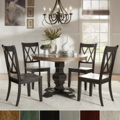 Budget 🔔 Eleanor Black Round Solid Wood Top 5-Piece Dining Set - X Back By INSPIRE Q Classic Antique Sage Green Chairs 😀