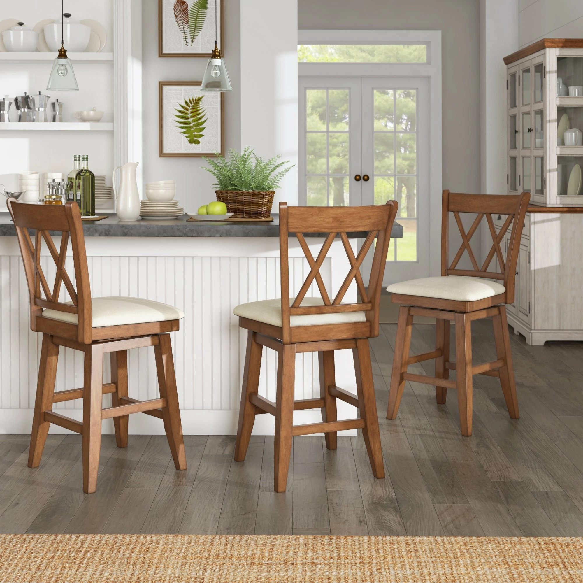 Hot Sale ⌛ Eleanor Double X Back Wood Swivel Bar Stool By INSPIRE Q Classic Oak 🥰 - Image 5