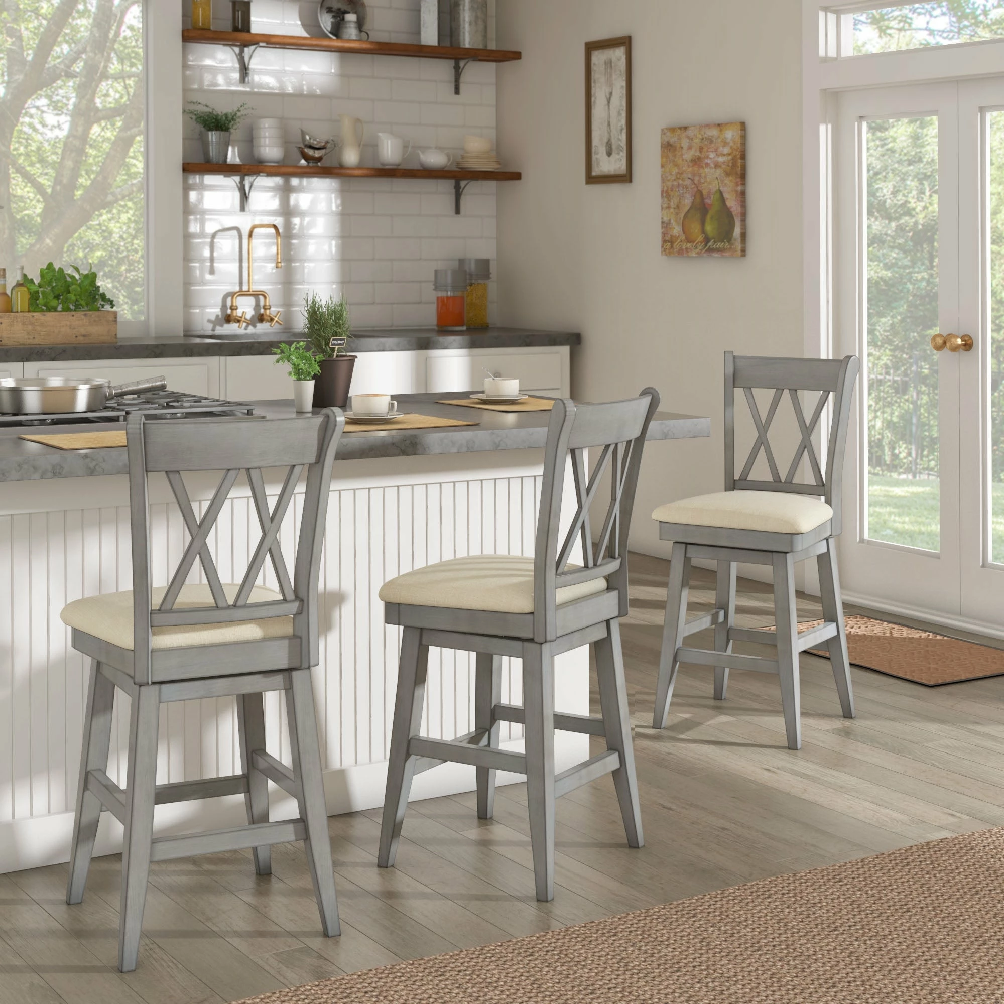 Hot Sale ⌛ Eleanor Double X Back Wood Swivel Bar Stool By INSPIRE Q Classic Oak 🥰 - Image 6