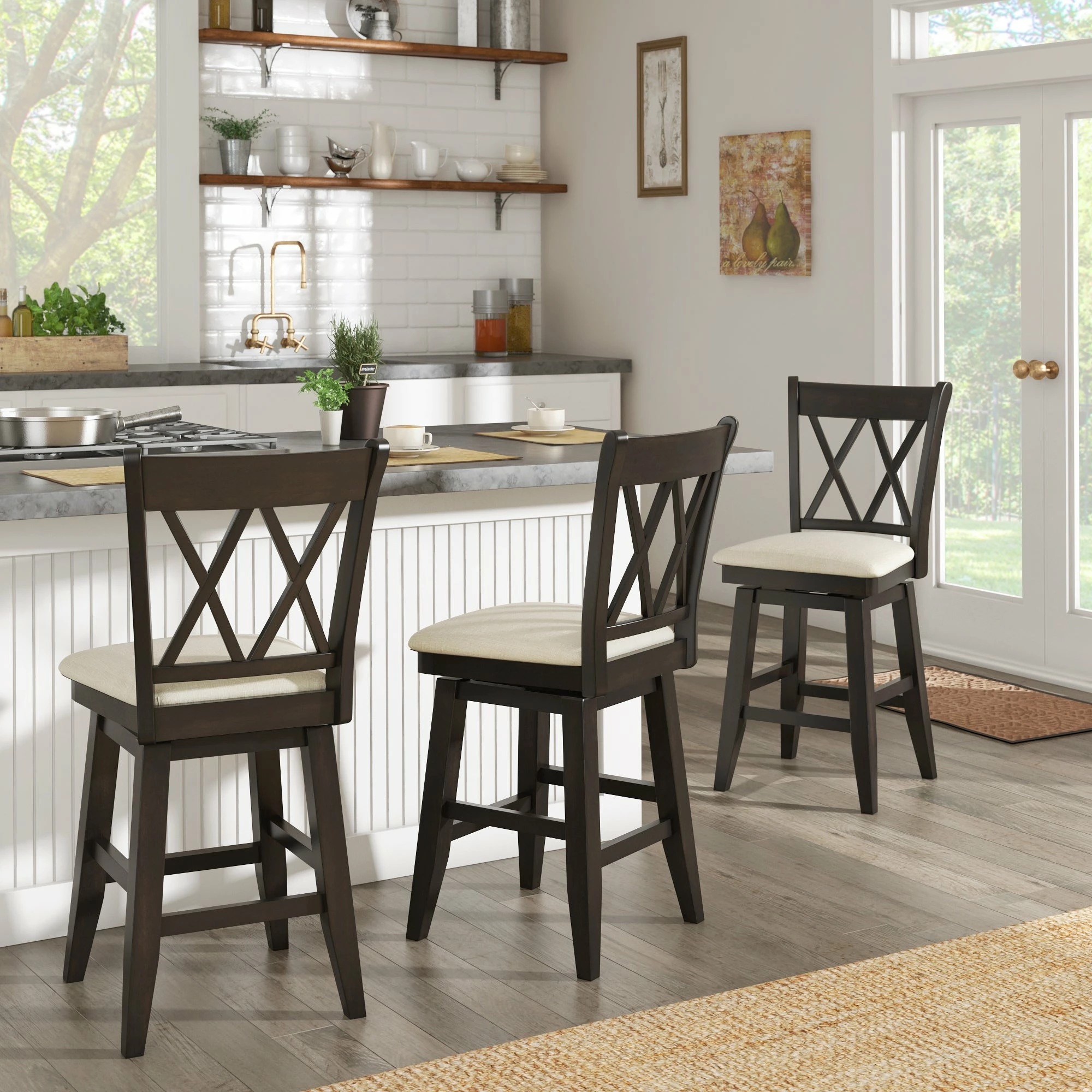 Hot Sale ⌛ Eleanor Double X Back Wood Swivel Bar Stool By INSPIRE Q Classic Oak 🥰 - Image 7