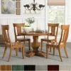 Promo 🛒 Eleanor Oak Round Solid Wood Table And Panel Back Chairs 5-piece Dining Set By INSPIRE Q Classic Berry Red Chairs ⌛