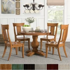 Promo 🛒 Eleanor Oak Round Solid Wood Table And Panel Back Chairs 5-piece Dining Set By INSPIRE Q Classic Berry Red Chairs ⌛