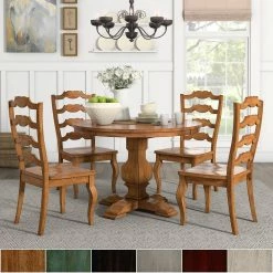 Best deal 🛒 Eleanor Oak Round Solid Wood Top Ladder Back 5-piece Dining Set By INSPIRE Q Classic Antique Sage Green Chairs ⭐