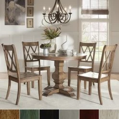 Budget 👏 Eleanor Oak Round Solid Wood Top And X Back Chairs 5-piece Dining Set By INSPIRE Q Classic Antique Grey Chairs 🧨