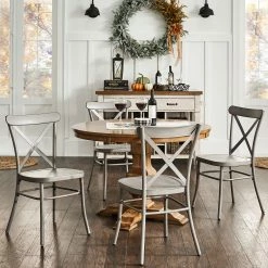 Outlet 🎉 Eleanor 5-Piece Dining Set With Metal X-Cross Back Chairs By INSPIRE Q Classic Berry Red Chairs 🛒