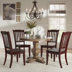 Flash Sale 👍 Eleanor Oak Round Solid Wood Top And Slat Back Chairs 5-piece Dining Set By INSPIRE Q Classic Berry Red Chairs 🧨 -iNSPIRE Q shop Eleanor Oak Round Solid Wood Top and Slat Back Chairs 5 piece Dining Set by iNSPIRE Q Classic 3b435617 afa7 42f2 a20d 8de04569fd7d 1000