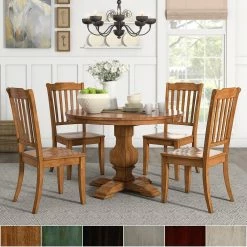 Flash Sale 👍 Eleanor Oak Round Solid Wood Top And Slat Back Chairs 5-piece Dining Set By INSPIRE Q Classic Berry Red Chairs 🧨