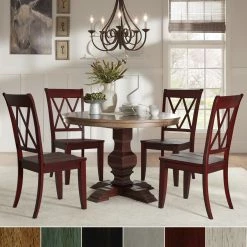 Promo 🌟 Eleanor Red Round Solid Wood Top 5-Piece Dining Set - X Back By INSPIRE Q Classic Antique White Chairs 🤩