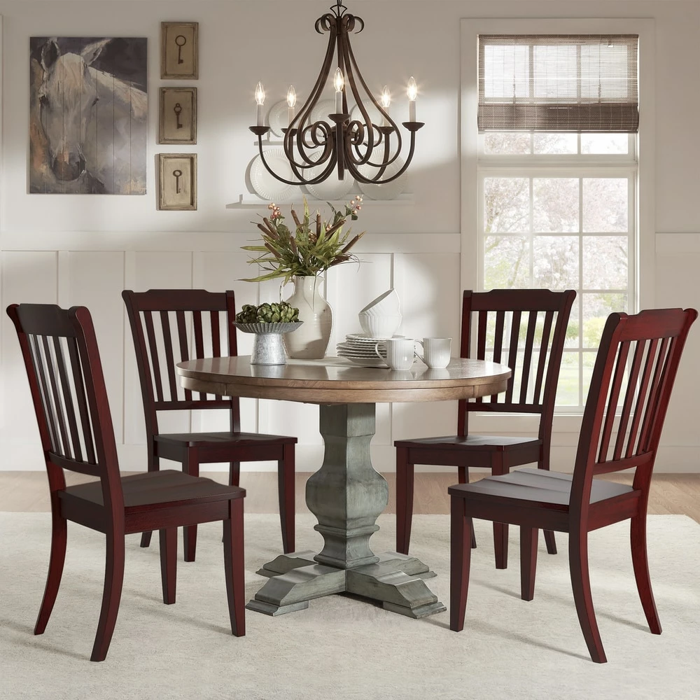 Cheap 😀 Eleanor 5-pc. Round Sage Green Wood Dining Set By INSPIRE Q Classic Berry Red Chairs 😍 - Image 2