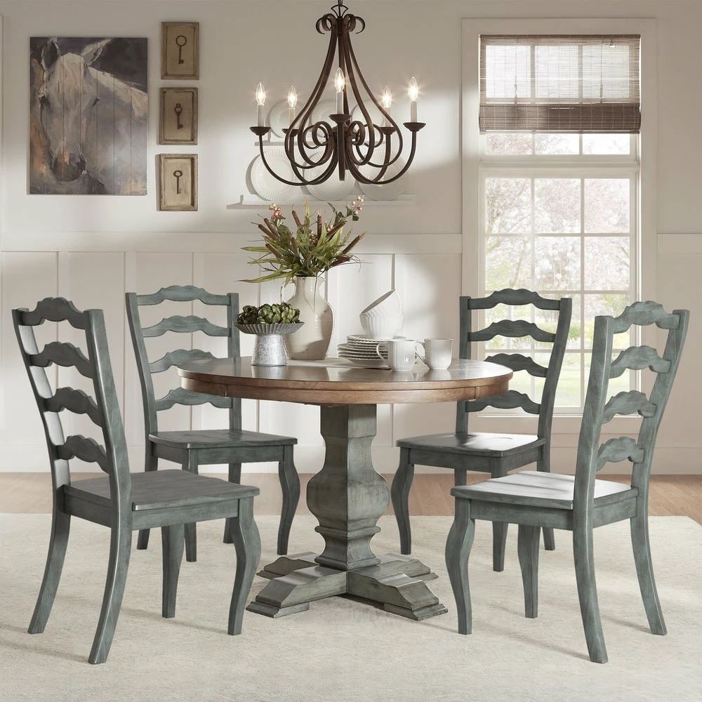 Wholesale 🥰 Eleanor Sage Green Round Solid Wood Top Ladder Back 5-piece Dining Set By INSPIRE Q Classic Antique Sage Green Chairs ❤️ - Image 3