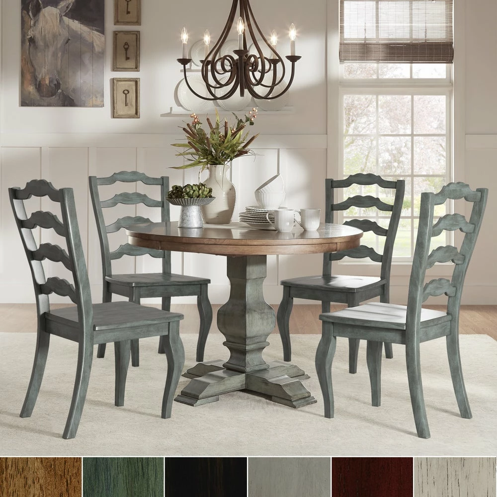 Wholesale 🥰 Eleanor Sage Green Round Solid Wood Top Ladder Back 5-piece Dining Set By INSPIRE Q Classic Antique Sage Green Chairs ❤️