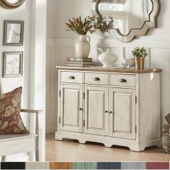 New 🌟 Eleanor Wood Cabinet Buffet Server By INSPIRE Q Classic Oak Top With Antique White Base 😉