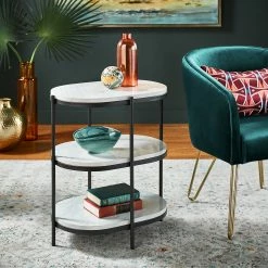 Cheap 🌟 Eliette 26" Tall Faux Marble Top Side Table With Shelves By INSPIRE Q Modern 🛒