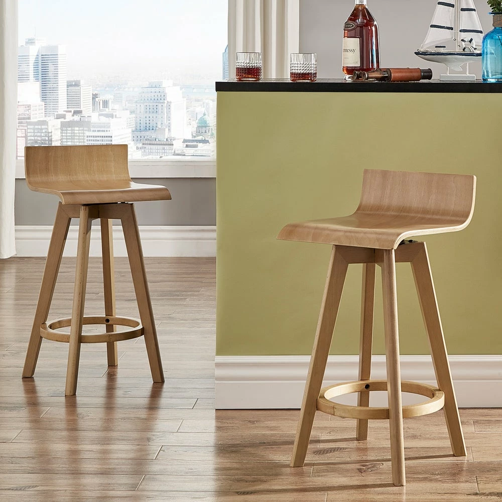 Flash Sale 😉 Ellery Mid-Century Modern Swivel Wood Stool (Set Of 2) INSPIRE Q Modern 29" Bar - Walnut 🔔 4 Flash Sale 😉 Ellery Mid-Century Modern Swivel Wood Stool (Set Of 2) INSPIRE Q Modern 29" Bar - Walnut 🔔 - Image 4