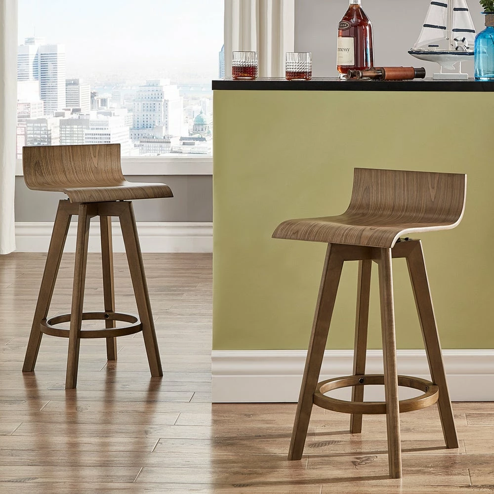 Flash Sale 😉 Ellery Mid-Century Modern Swivel Wood Stool (Set Of 2) INSPIRE Q Modern 29" Bar - Walnut 🔔 6 Flash Sale 😉 Ellery Mid-Century Modern Swivel Wood Stool (Set Of 2) INSPIRE Q Modern 29" Bar - Walnut 🔔 - Image 6
