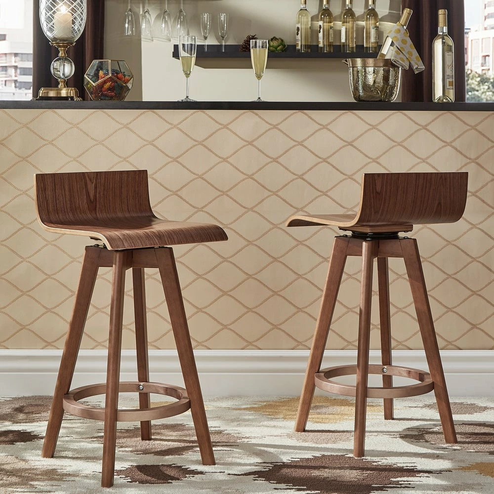 Flash Sale 😉 Ellery Mid-Century Modern Swivel Wood Stool (Set Of 2) INSPIRE Q Modern 29" Bar - Walnut 🔔 5 Flash Sale 😉 Ellery Mid-Century Modern Swivel Wood Stool (Set Of 2) INSPIRE Q Modern 29" Bar - Walnut 🔔 - Image 5